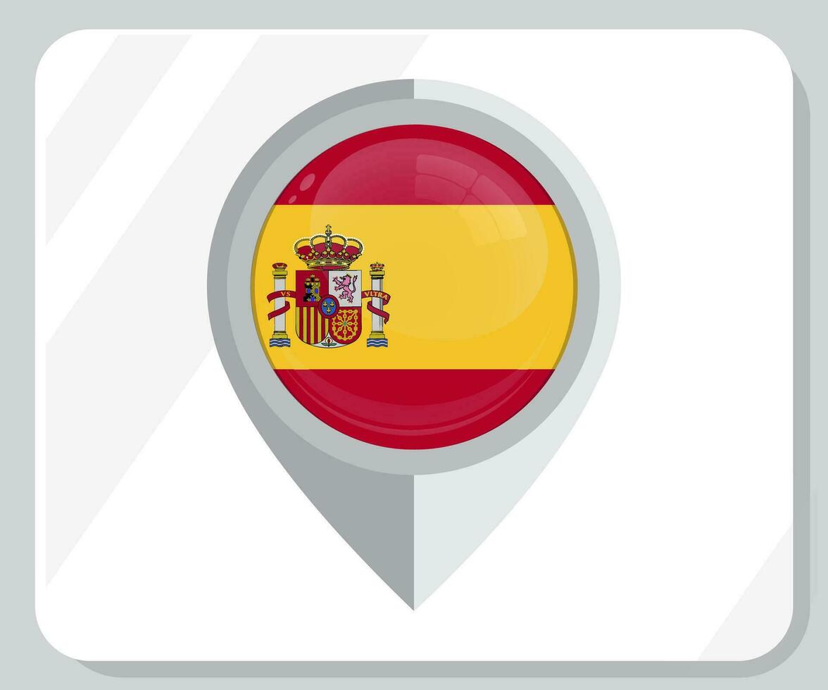 España lustroso alfiler ubicación bandera icono vector