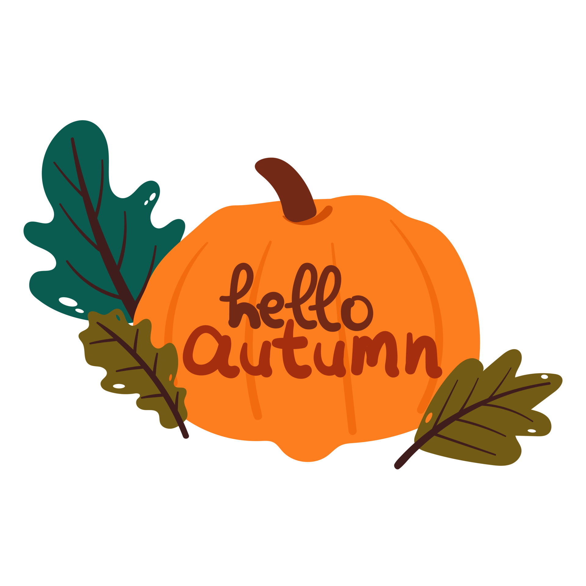 Hand Drawing Cartoon Pumpkin With Autumn Leaves Cute Fall Autumn Decor Hand Drawing Cartoon Pumpkin With Autumn Leaves Cute Fall Autumn Decor Element Sticker Design For Card Print Png