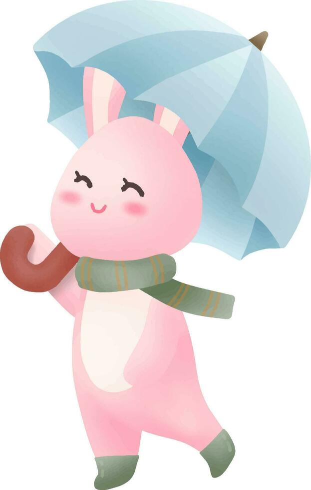 rabbit holding an umbrella in autumn vector