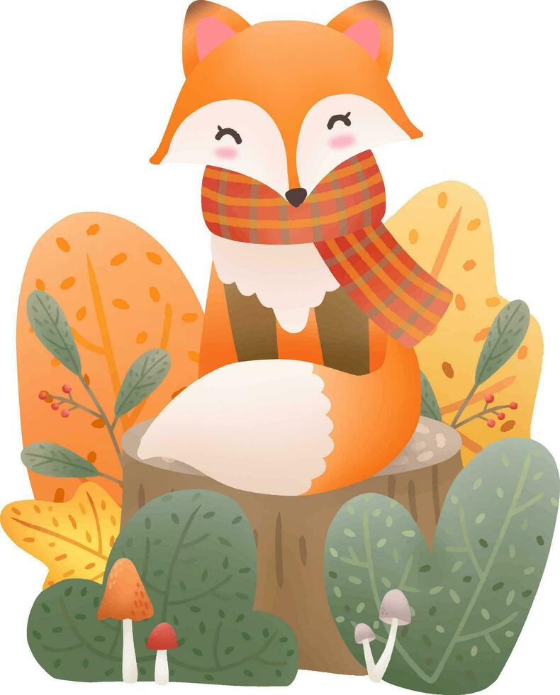 fox sitting on a tree stump vector