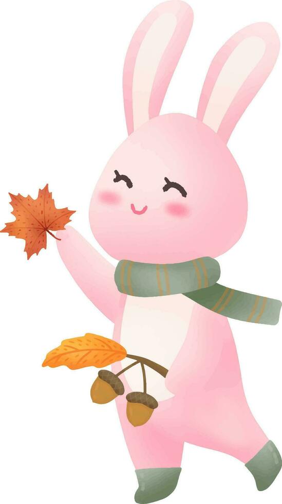 Rabbit playing with autumn leaves vector
