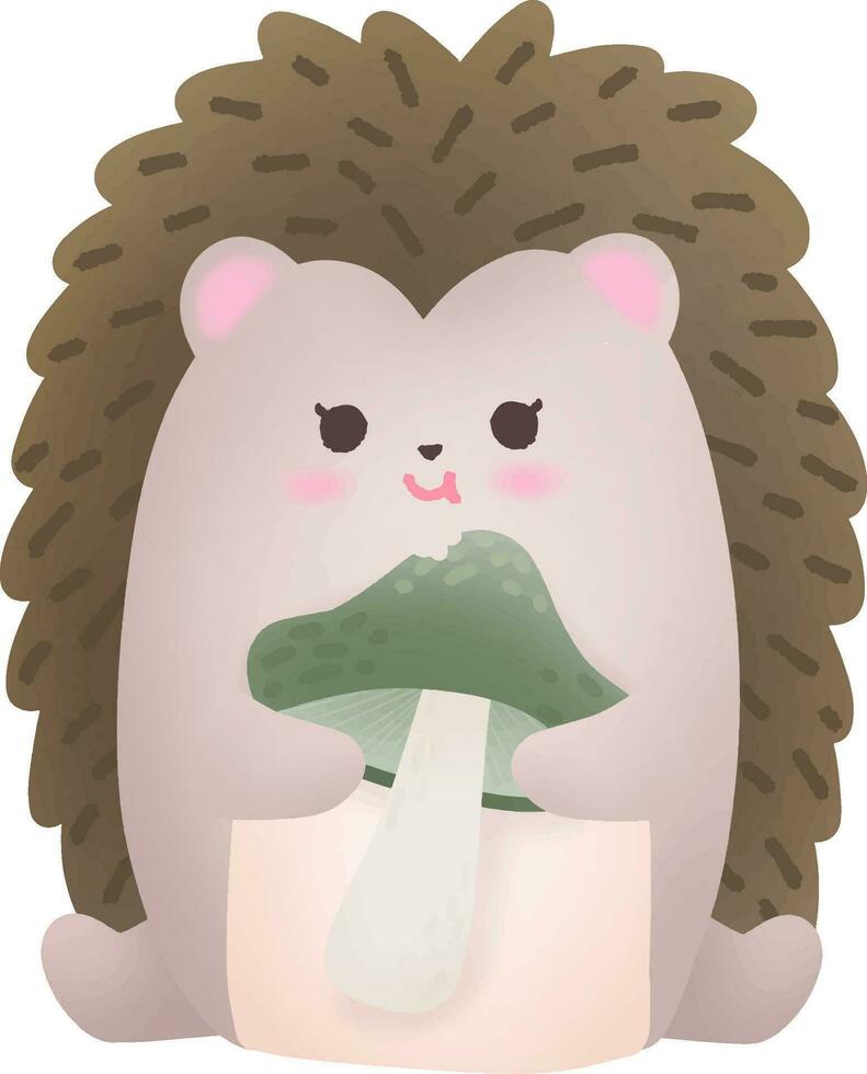 The hedgehog was eating mushrooms with relish. vector