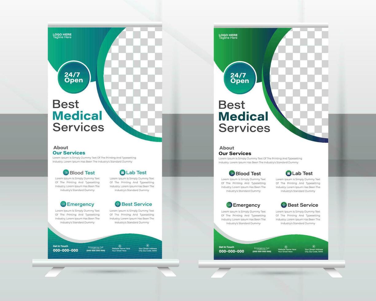 Medical Roll-up Banner Design Or Healthcare and Dl Flyer Design Template. vector