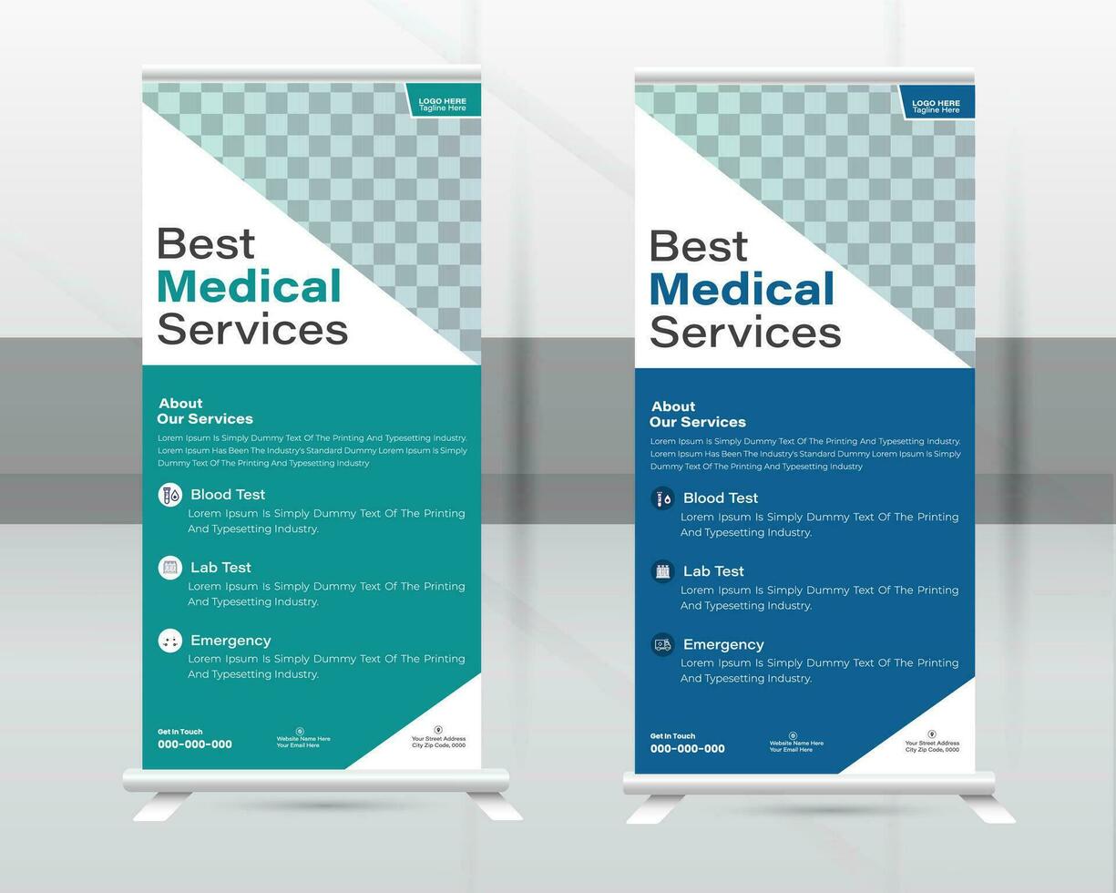 Medical Roll-up Banner Design Or Healthcare and Dl Flyer Design Template. vector