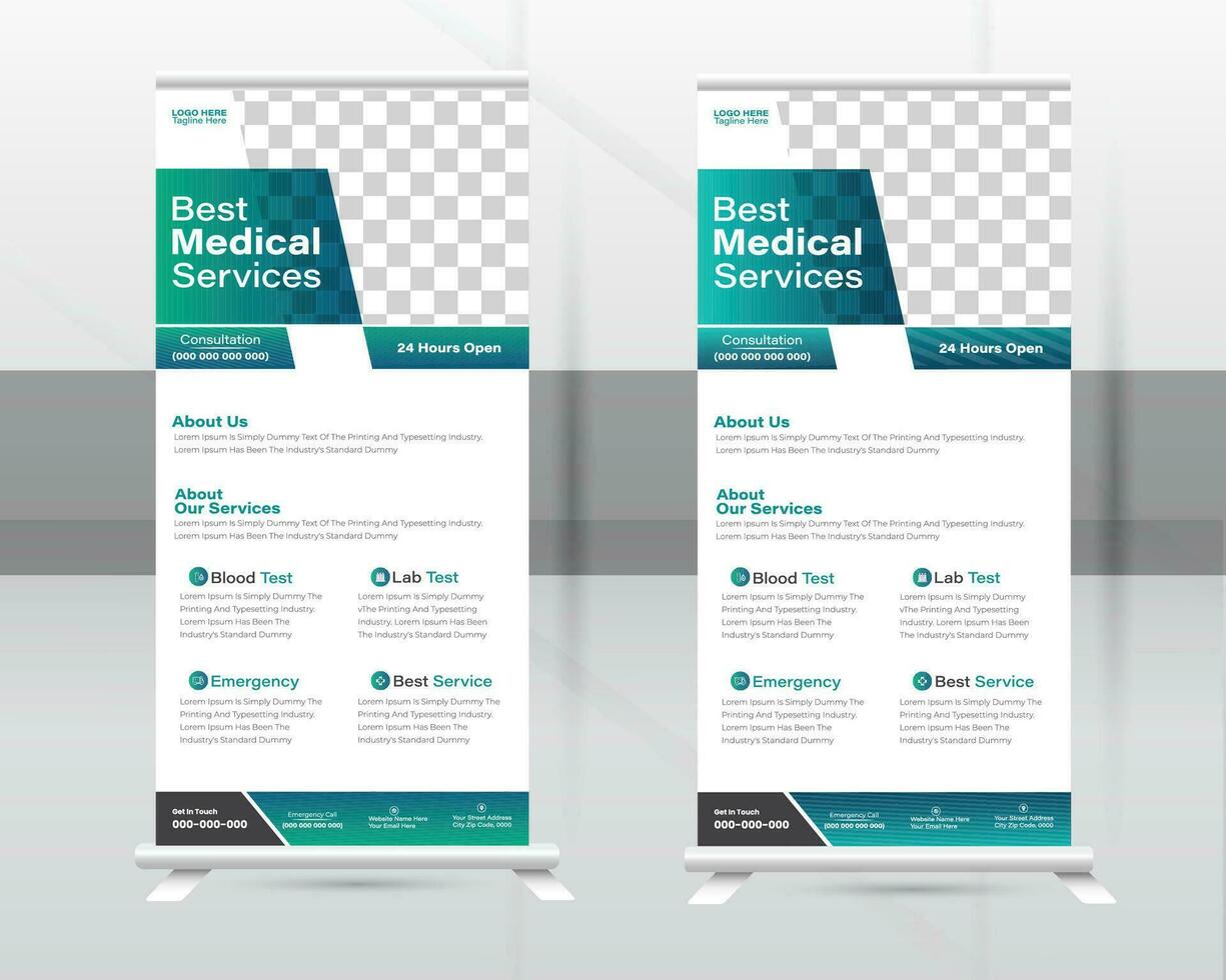 Medical Roll-up Banner Design Or Healthcare and Dl Flyer Design Template. vector