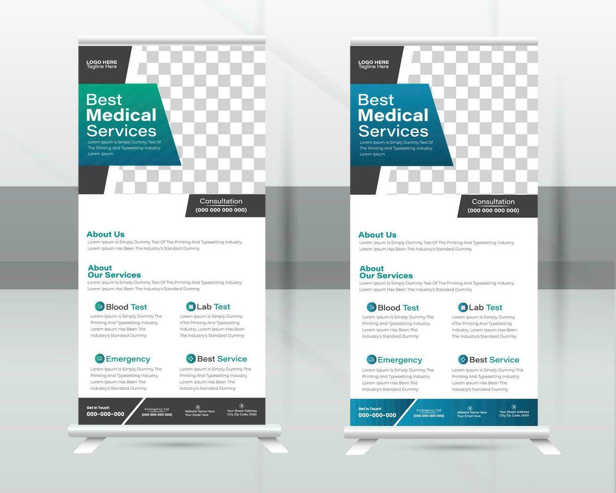 Medical Roll-up Banner Design Or Healthcare and Dl Flyer Design Template. vector
