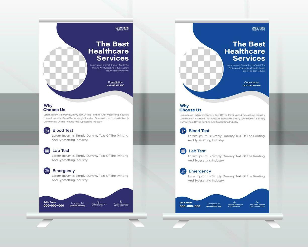 Medical Roll-up Banner Design Or Healthcare and Dl Flyer Design Template. vector