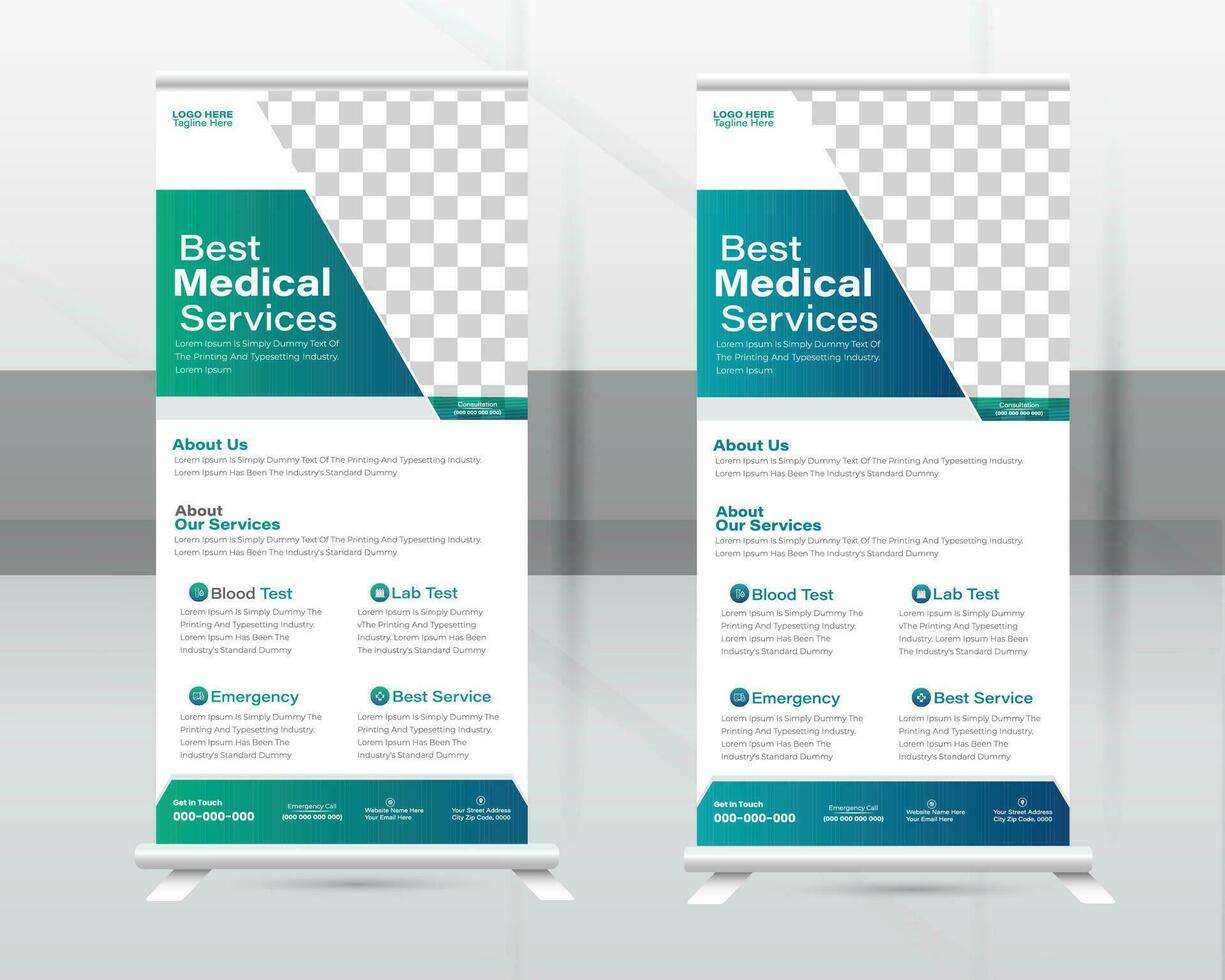 Medical Roll-up Banner Design Or Healthcare and Dl Flyer Design Template. vector