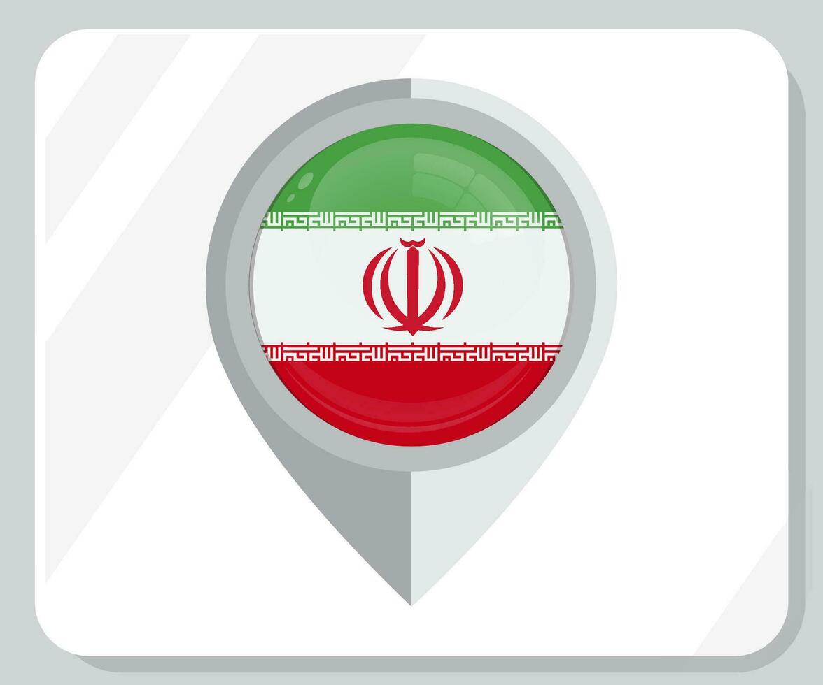 Iran Glossy Pin Location Flag Icon vector