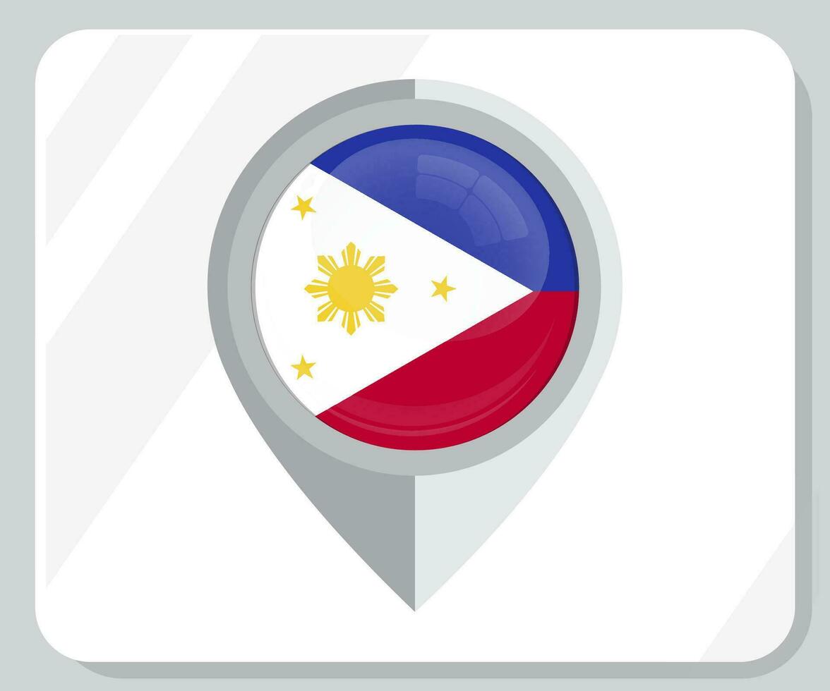 Philippines Glossy Pin Location Flag Icon vector