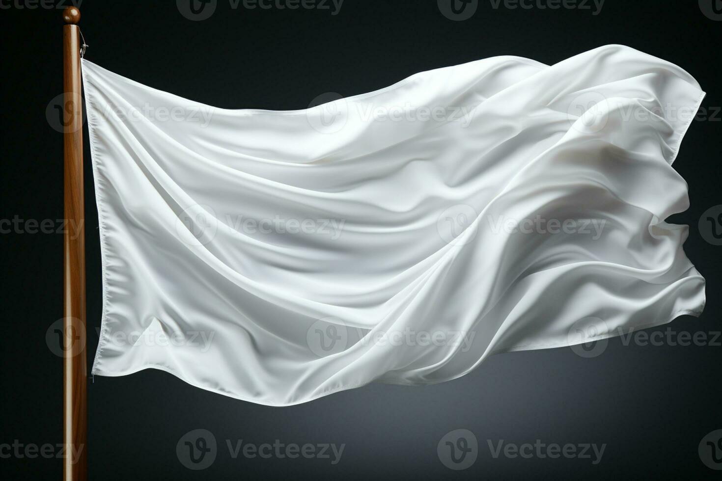 Gently waving white flag on gray background, close-up AI Generated photo