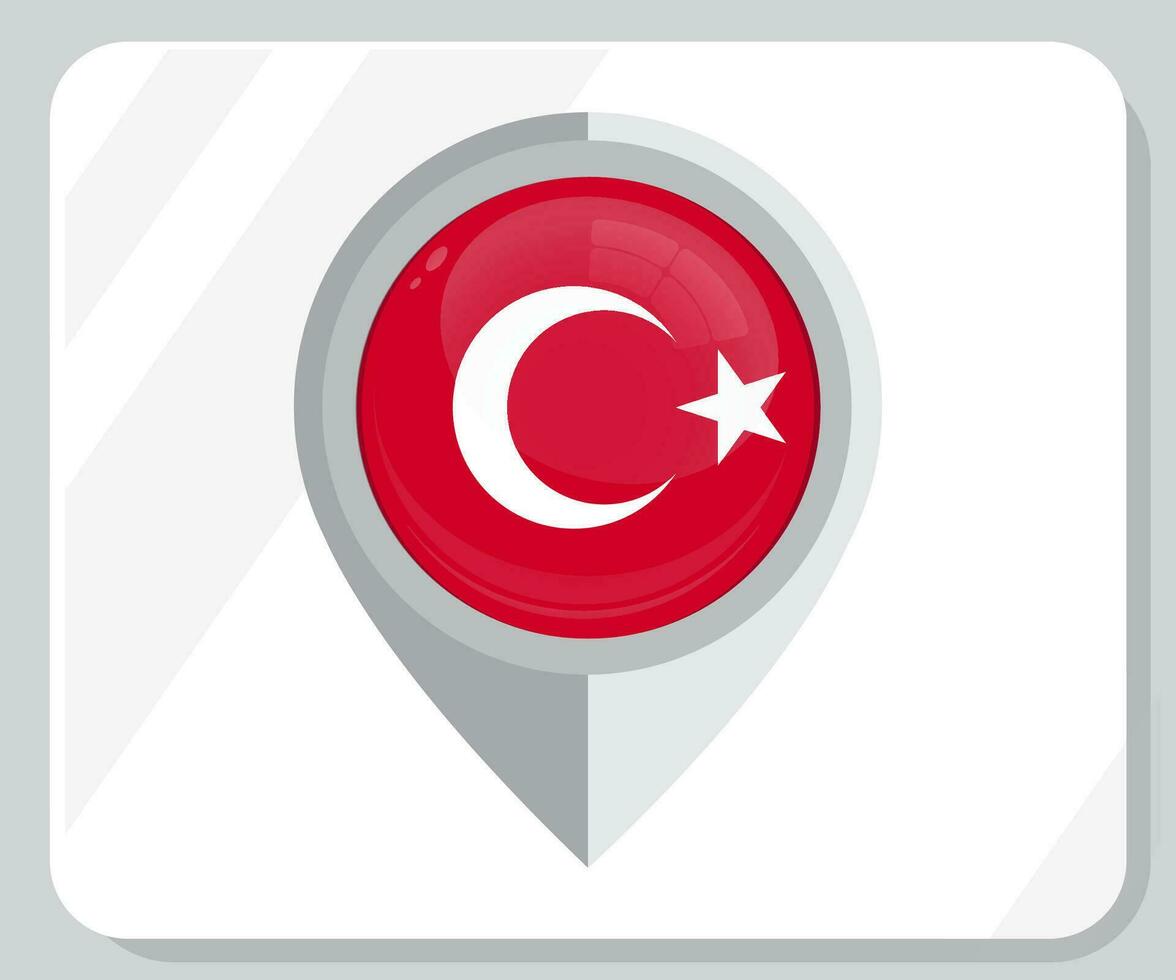 Turquía lustroso alfiler ubicación bandera icono vector