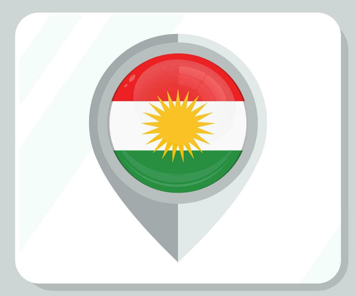 Kurdistán lustroso alfiler ubicación bandera icono vector