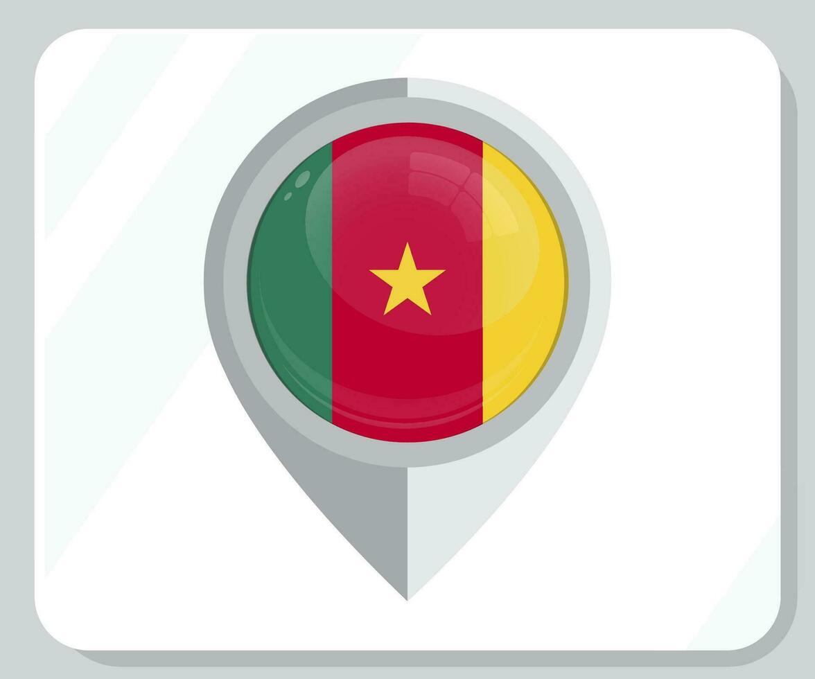 Cameroon Glossy Pin Location Flag Icon vector