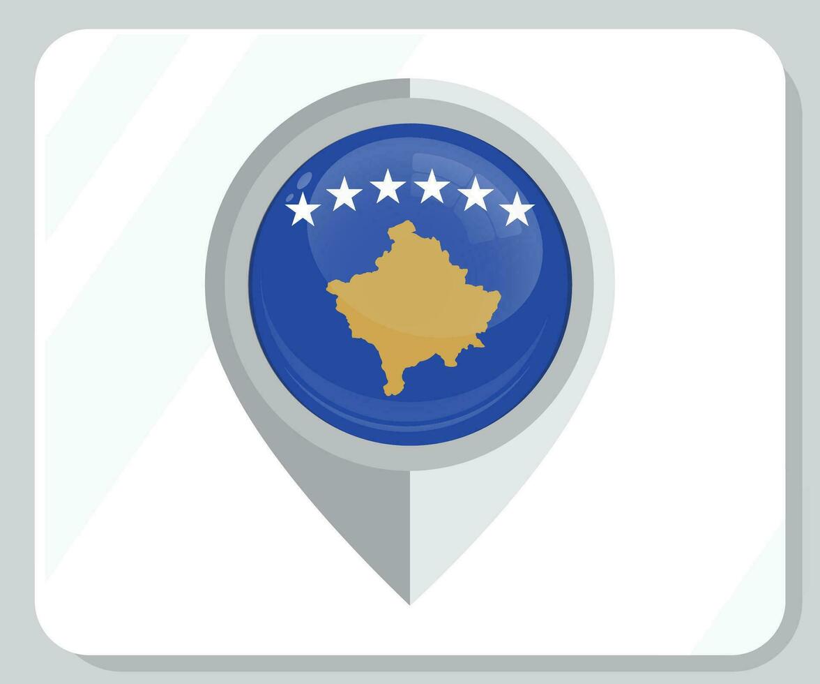 Kosovo lustroso alfiler ubicación bandera icono vector
