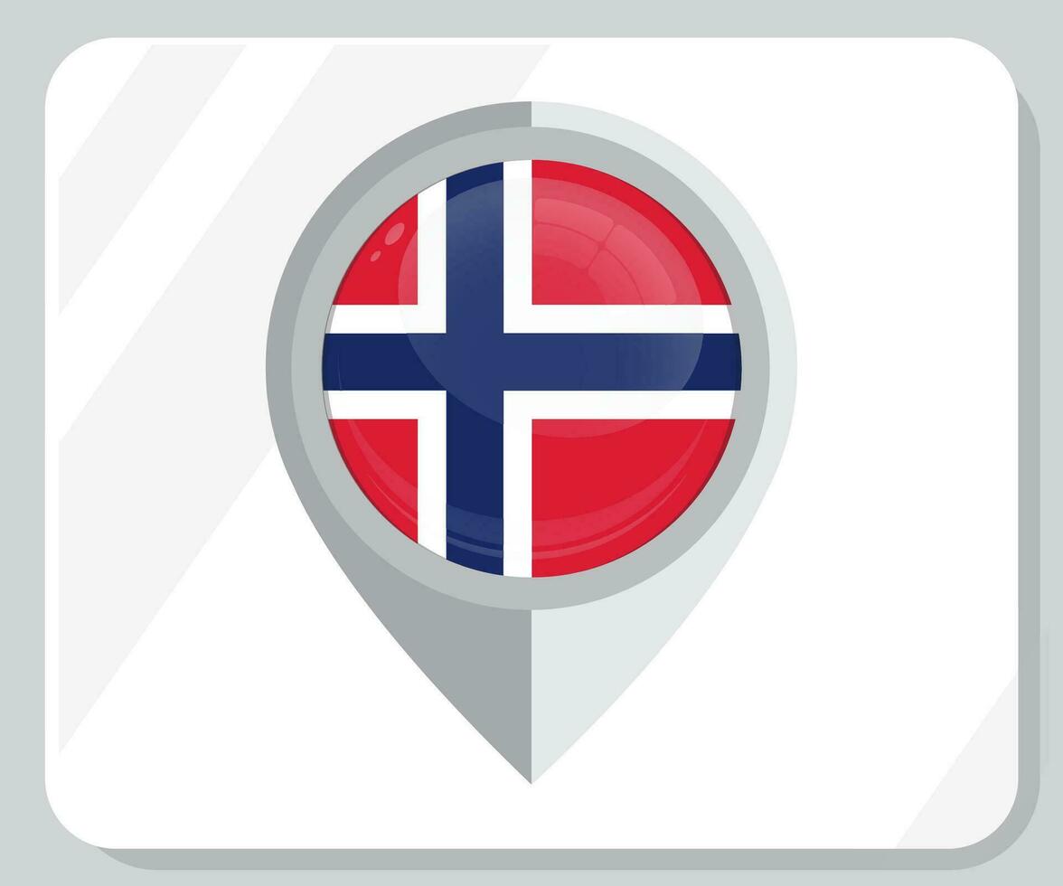 Noruega lustroso alfiler ubicación bandera icono vector