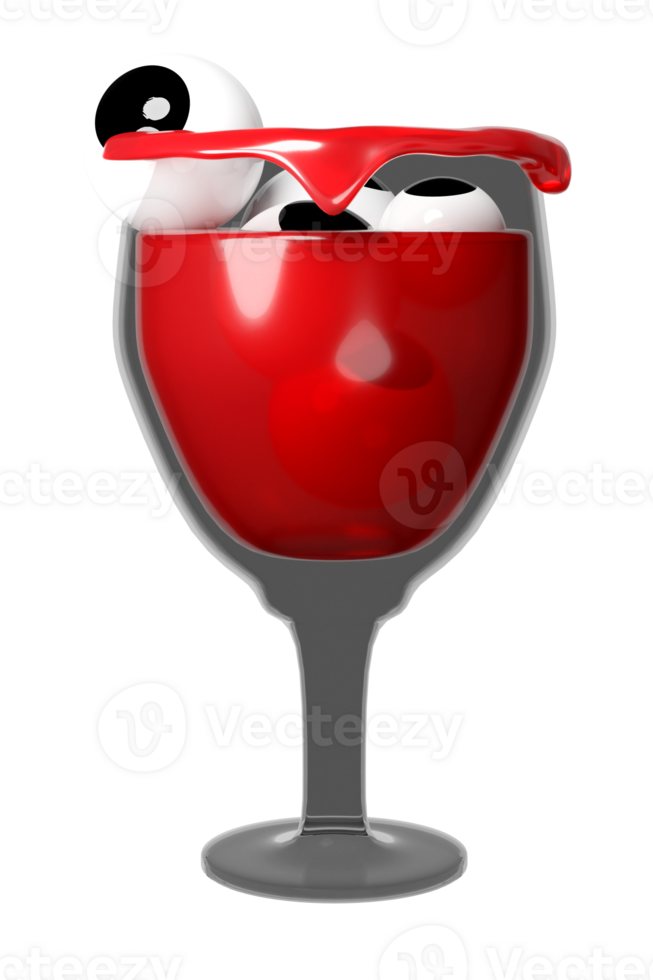 3d gelukkig halloween partij met wijnglas, cocktail ogen geïsoleerd. 3d geven illustratie png