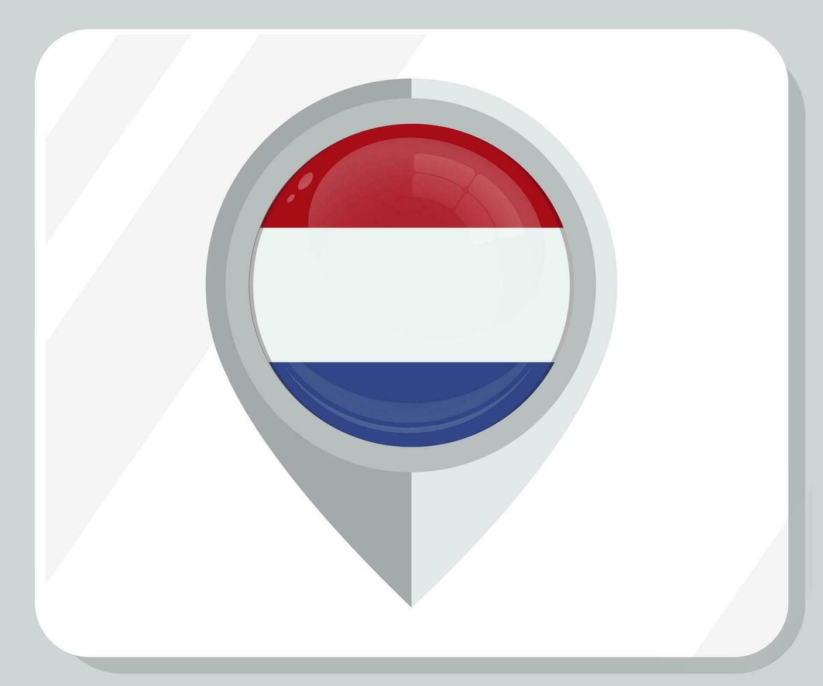 Netherlands Glossy Pin Location Flag Icon vector