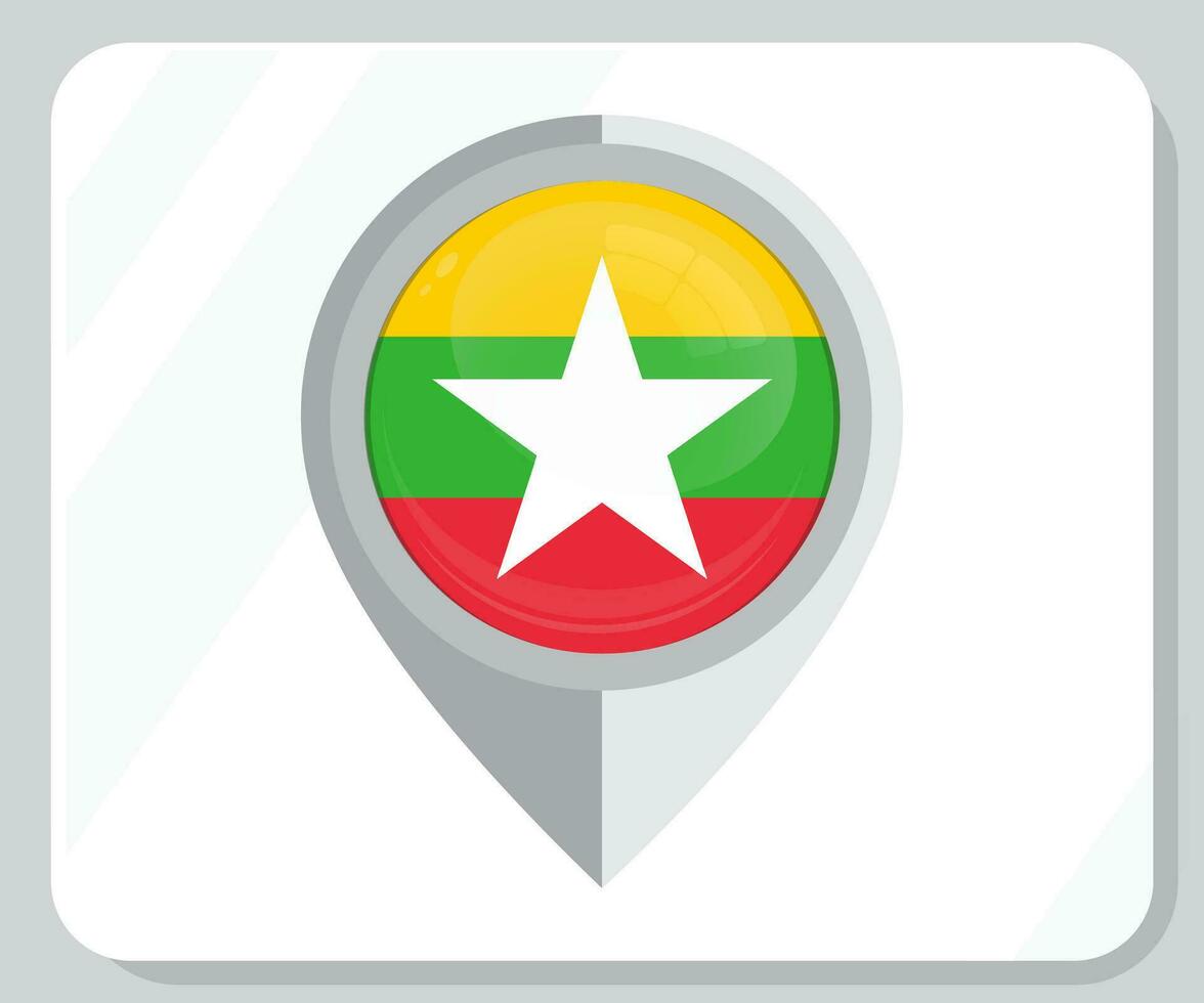 Myanmar Glossy Pin Location Flag Icon vector