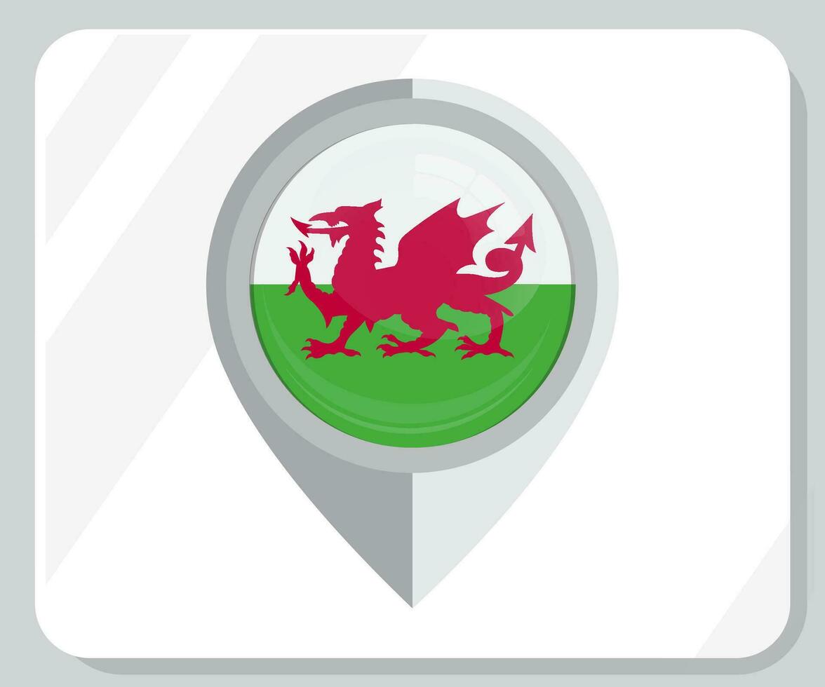 Wales Glossy Pin Location Flag Icon vector