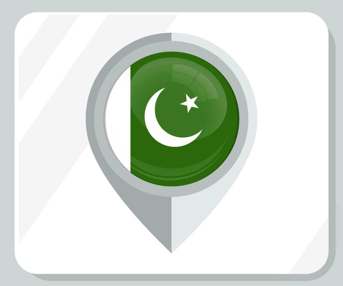 Pakistán lustroso alfiler ubicación bandera icono vector