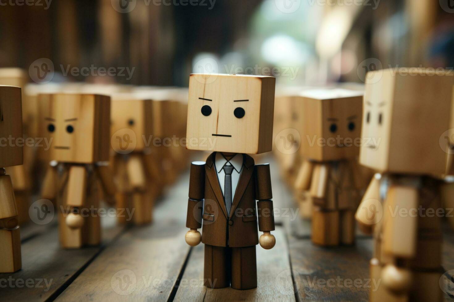 Business maverick, Lone wooden doll, different, and remarkable AI Generated photo