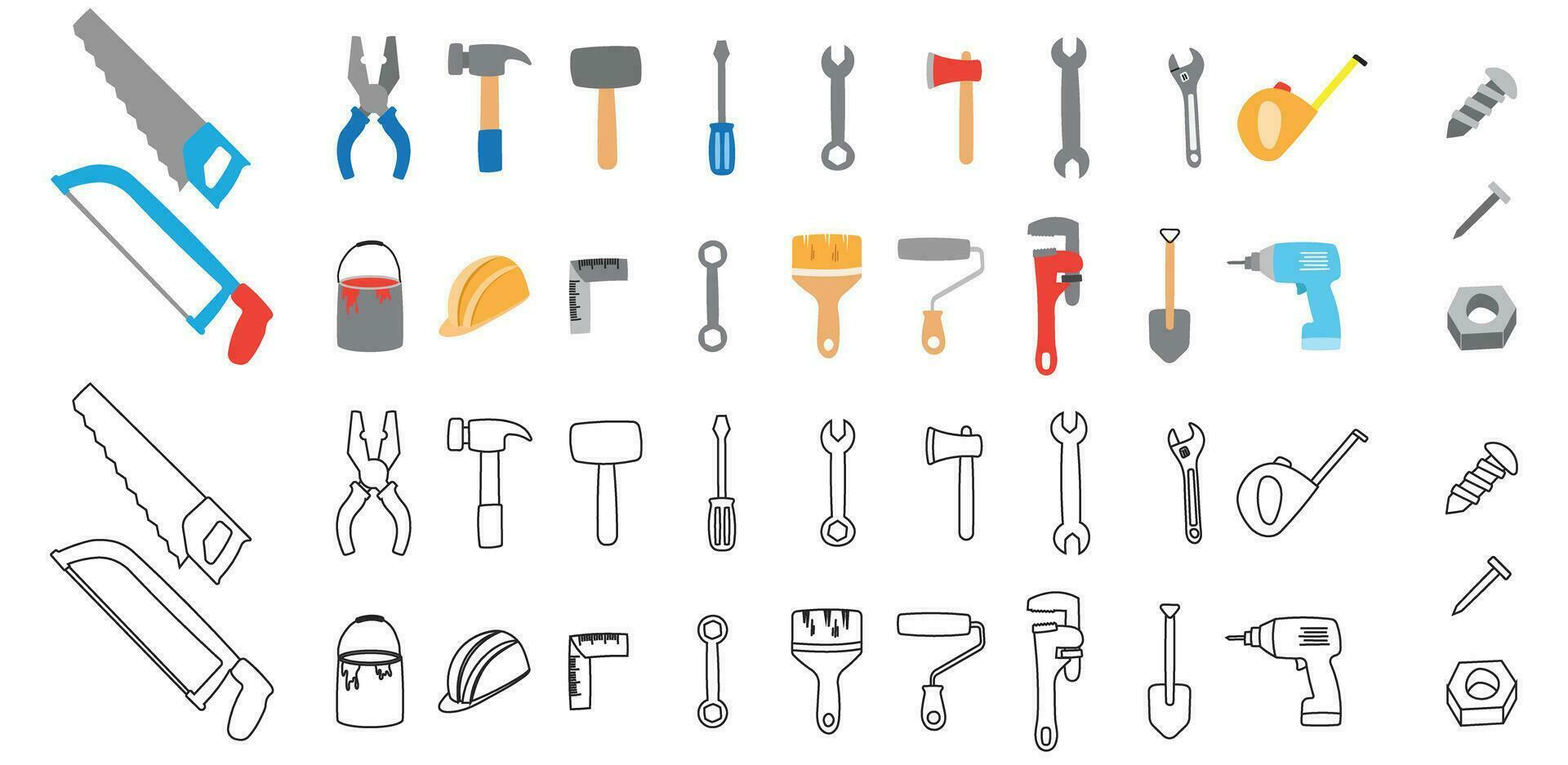 engineer repair tools doodle hand drawing style colorful icon vector