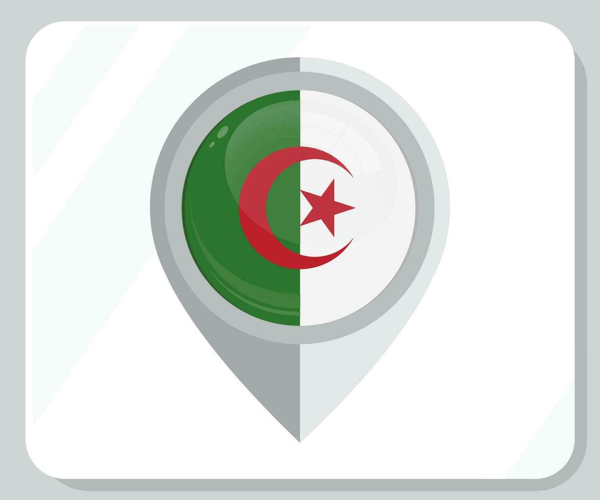 Algeria Glossy Pin Location Flag Icon vector