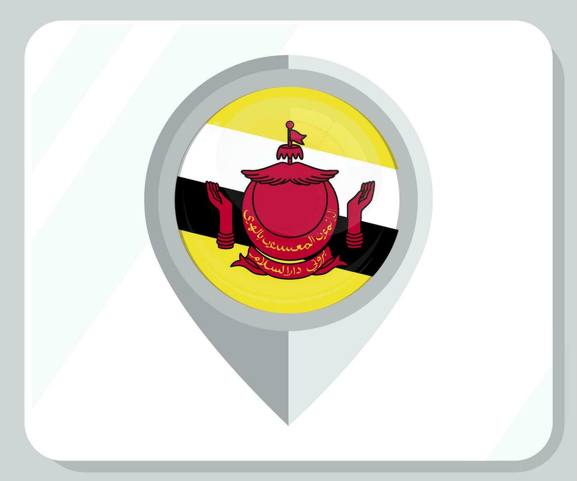 Brunei Glossy Pin Location Flag Icon vector