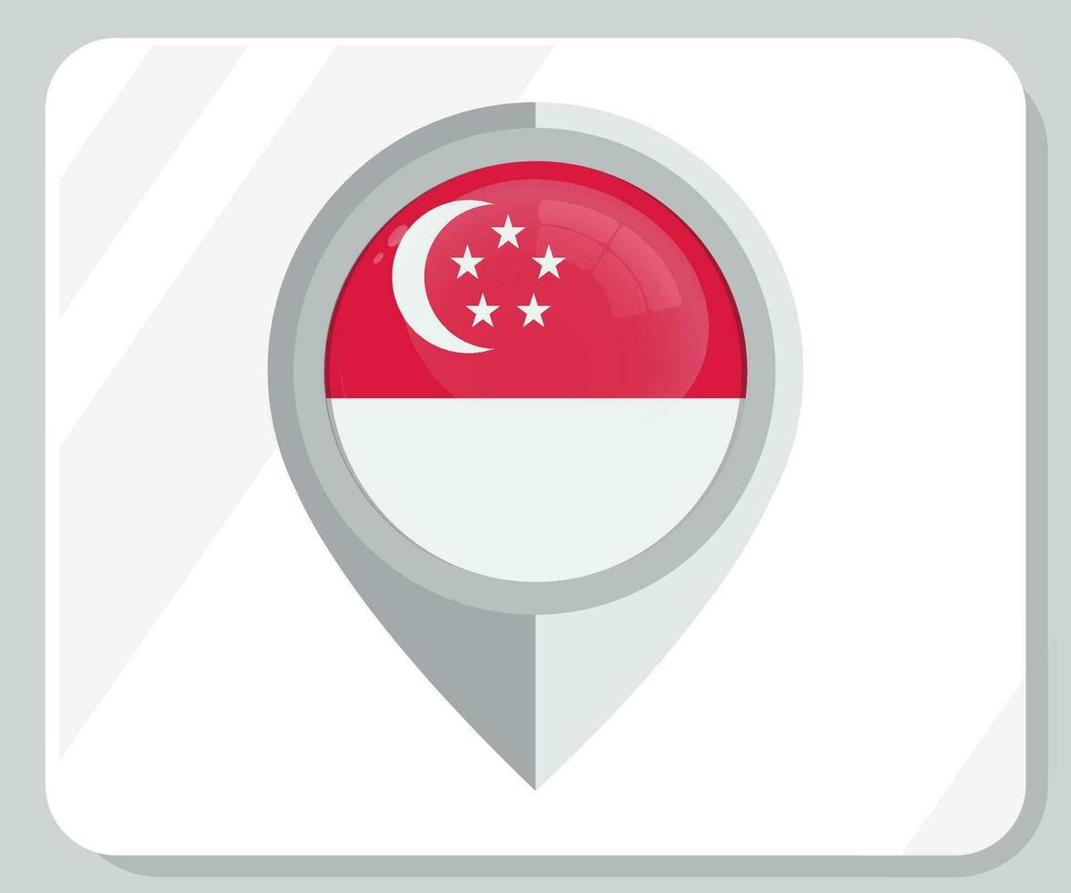 Singapore Glossy Pin Location Flag Icon vector