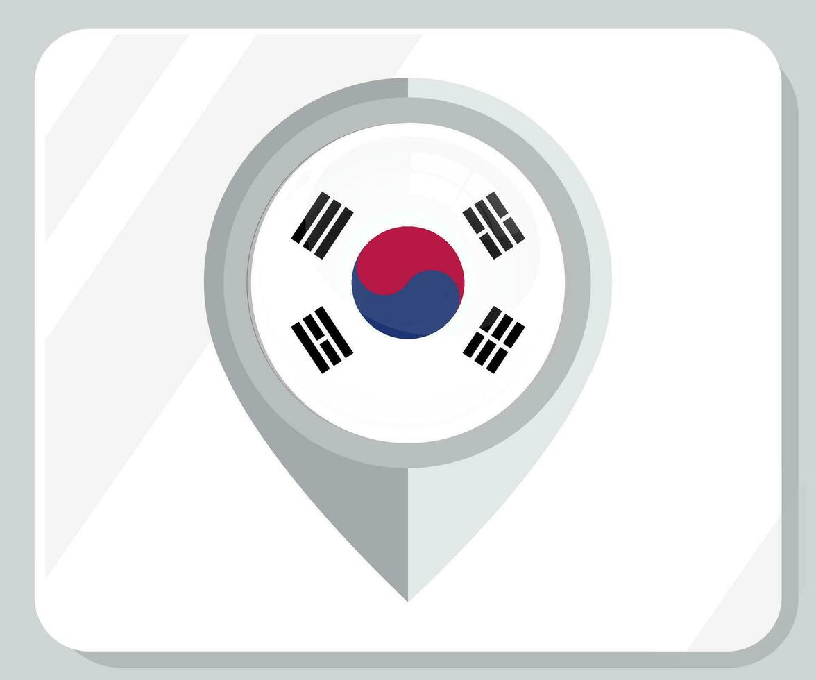 Corea lustroso alfiler ubicación bandera icono vector