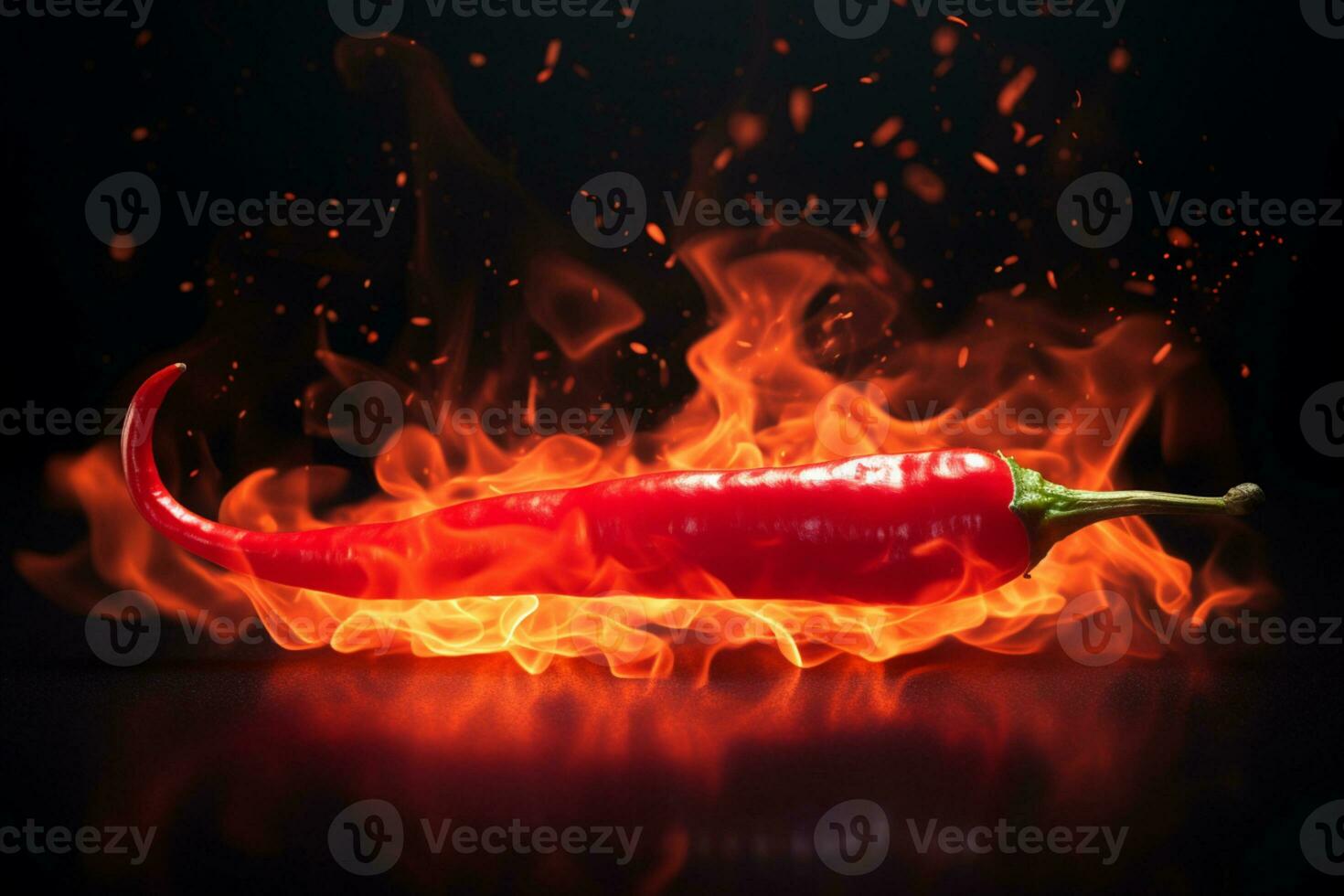 Red hot pepper in flames on a dark background. photo