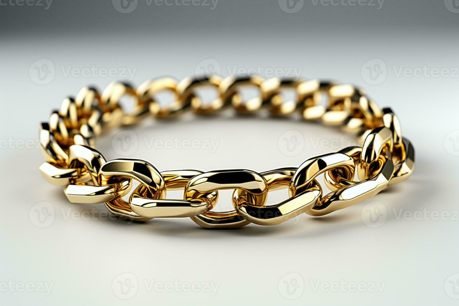 Chain with gold link, white background - strong connection AI Generated photo