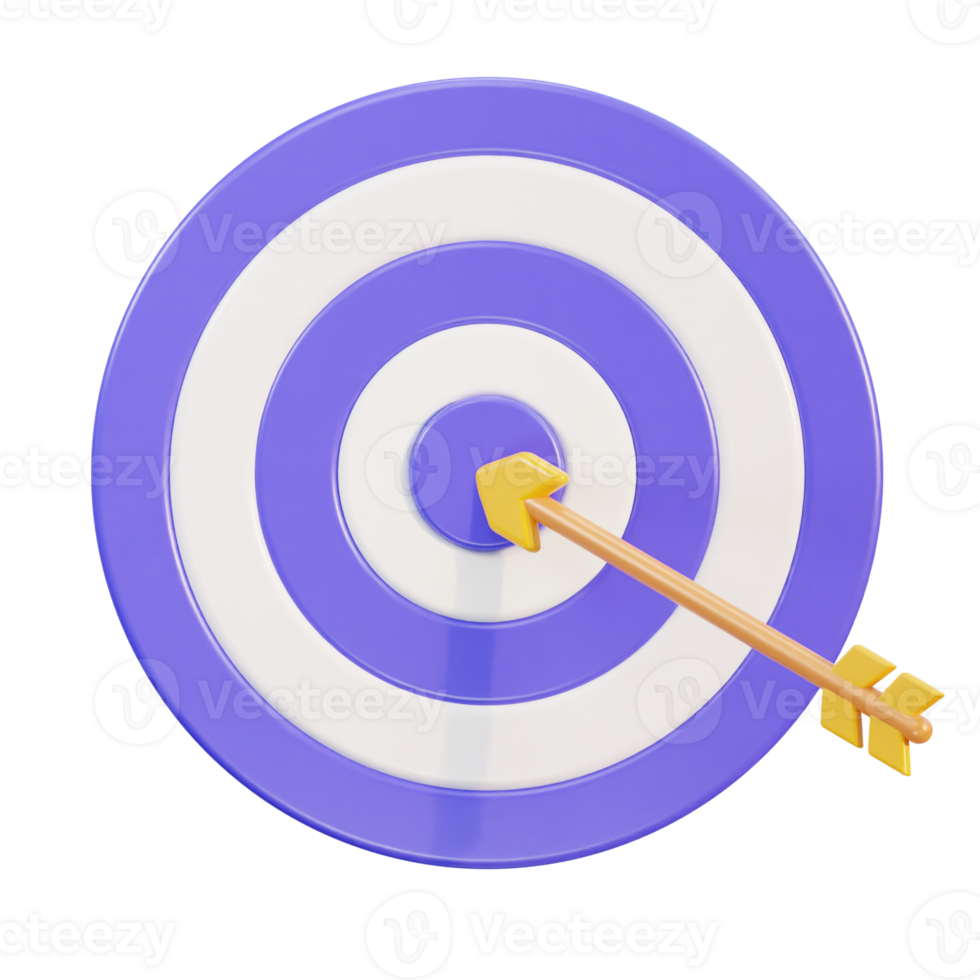 3d dart arrow hitting in the target center of dartboard icon illustration png