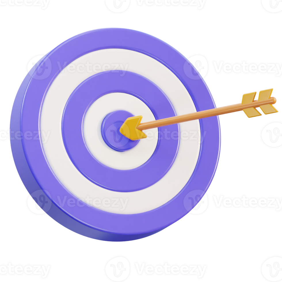 3d dart arrow hitting in the target center of dartboard icon illustration png