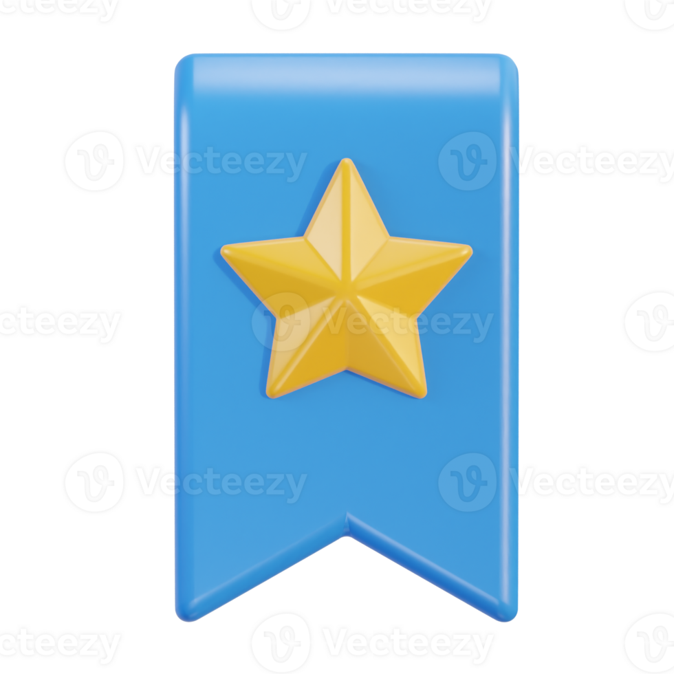 3d bookmark or game badge, blue badge with yellow star in icon png