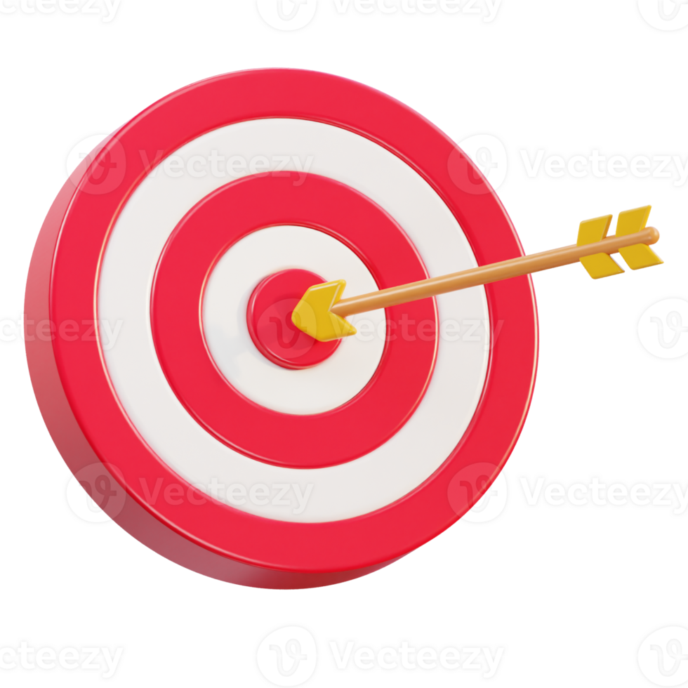 3d dart arrow hitting in the target center of dartboard icon illustration png