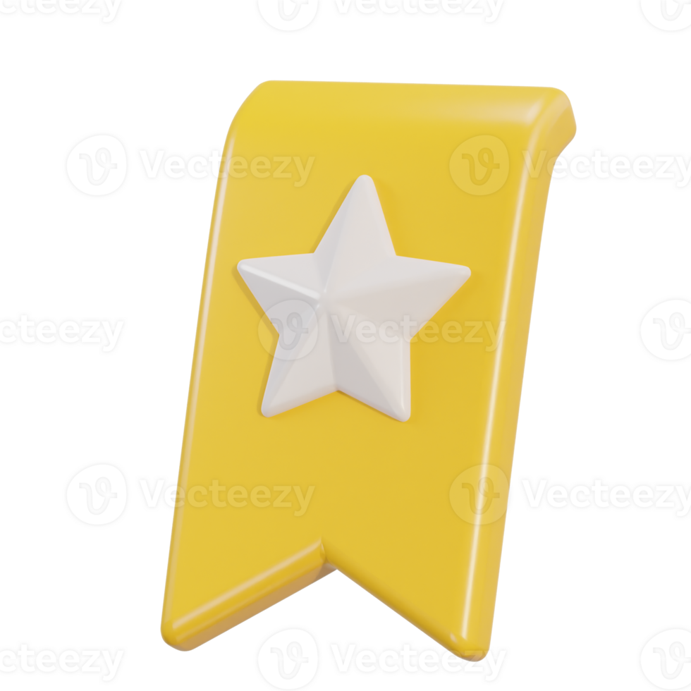 3d bookmark or game badge, yellow badge with white star in icon png