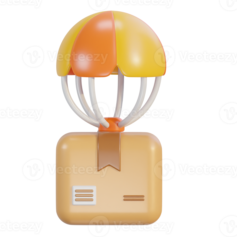 3d Package with air balloon delivery icon png