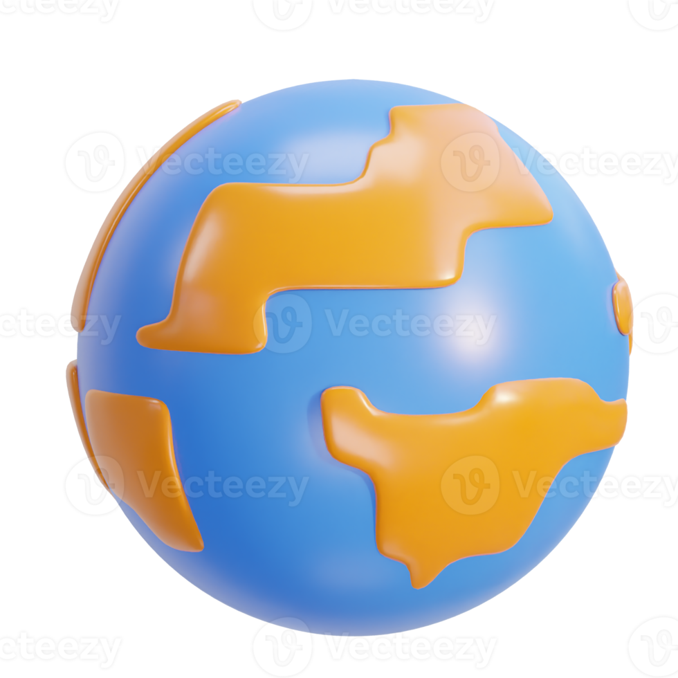 planeta terra globo com mundo mapa ecologia conceito 3d ícone png