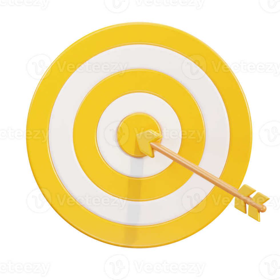 3d dart arrow hitting in the target center of dartboard icon illustration png