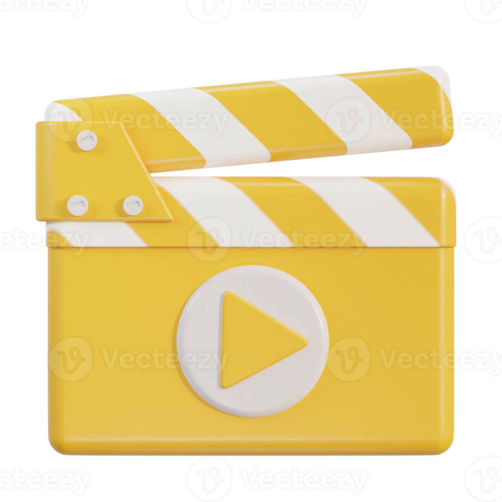 3d claqueta con jugar botón en vídeo icono en ilustración 3d representación png