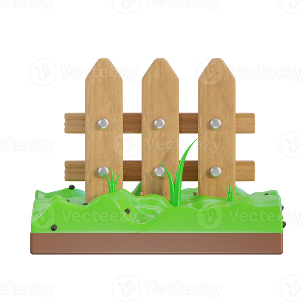 3d gardening fence green grass on soil icon png