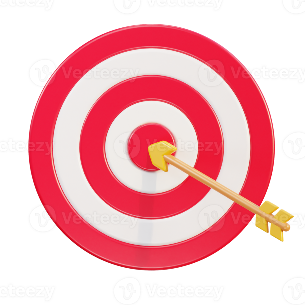 3d dart arrow hitting in the target center of dartboard icon illustration png
