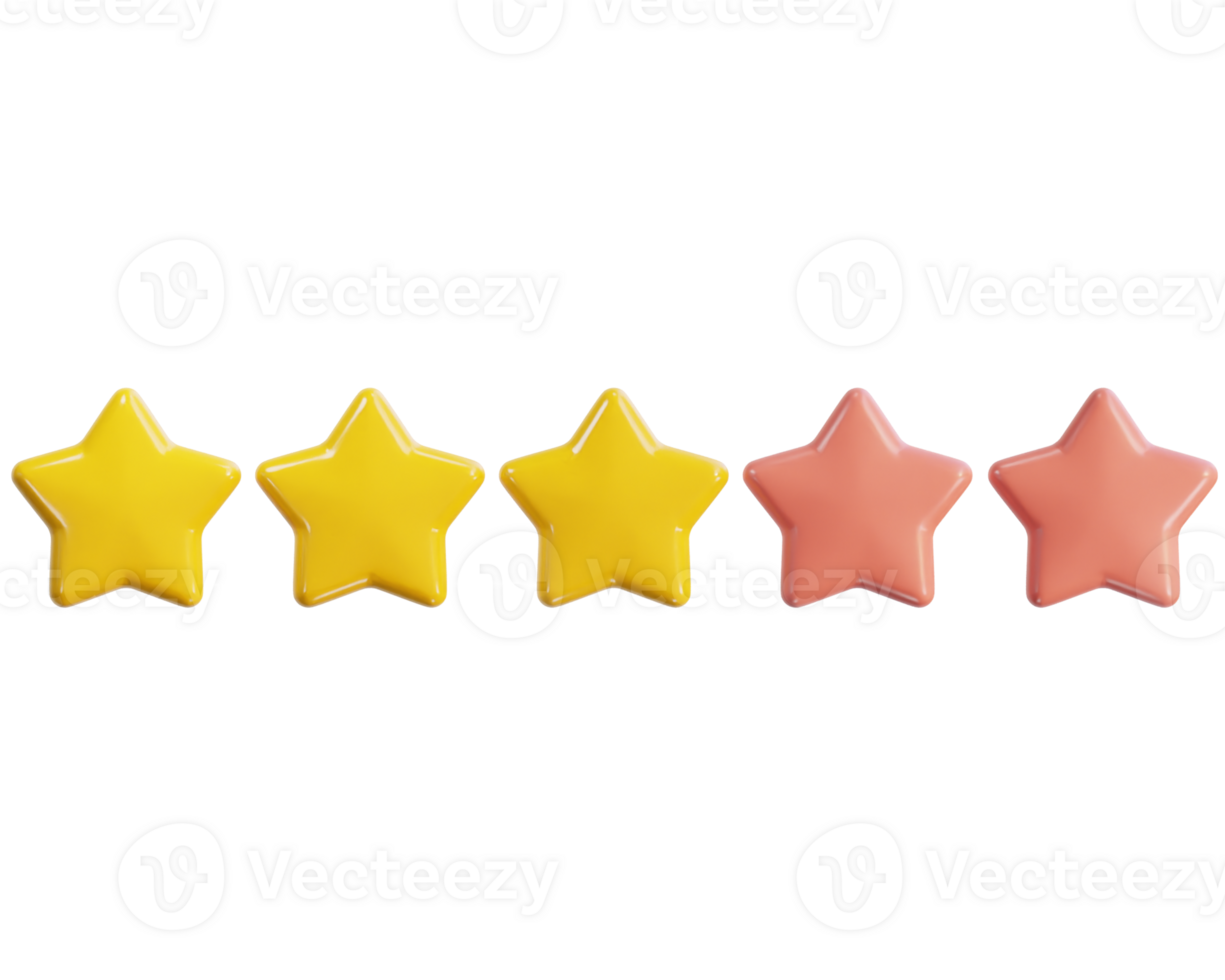 three star ratting icon 3d render illustration png