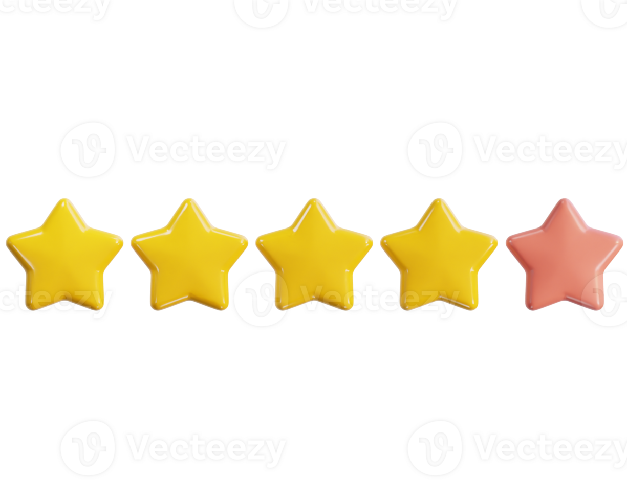 four star ratting icon 3d render illustration png