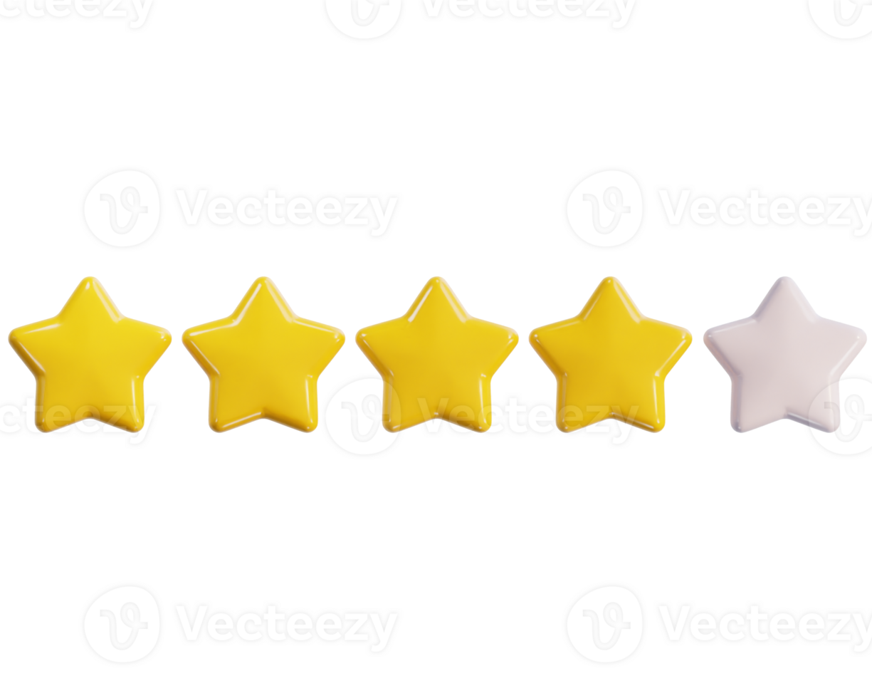 four star ratting icon 3d render illustration png