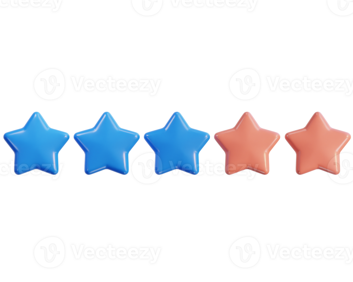 three star ratting icon 3d render illustration png