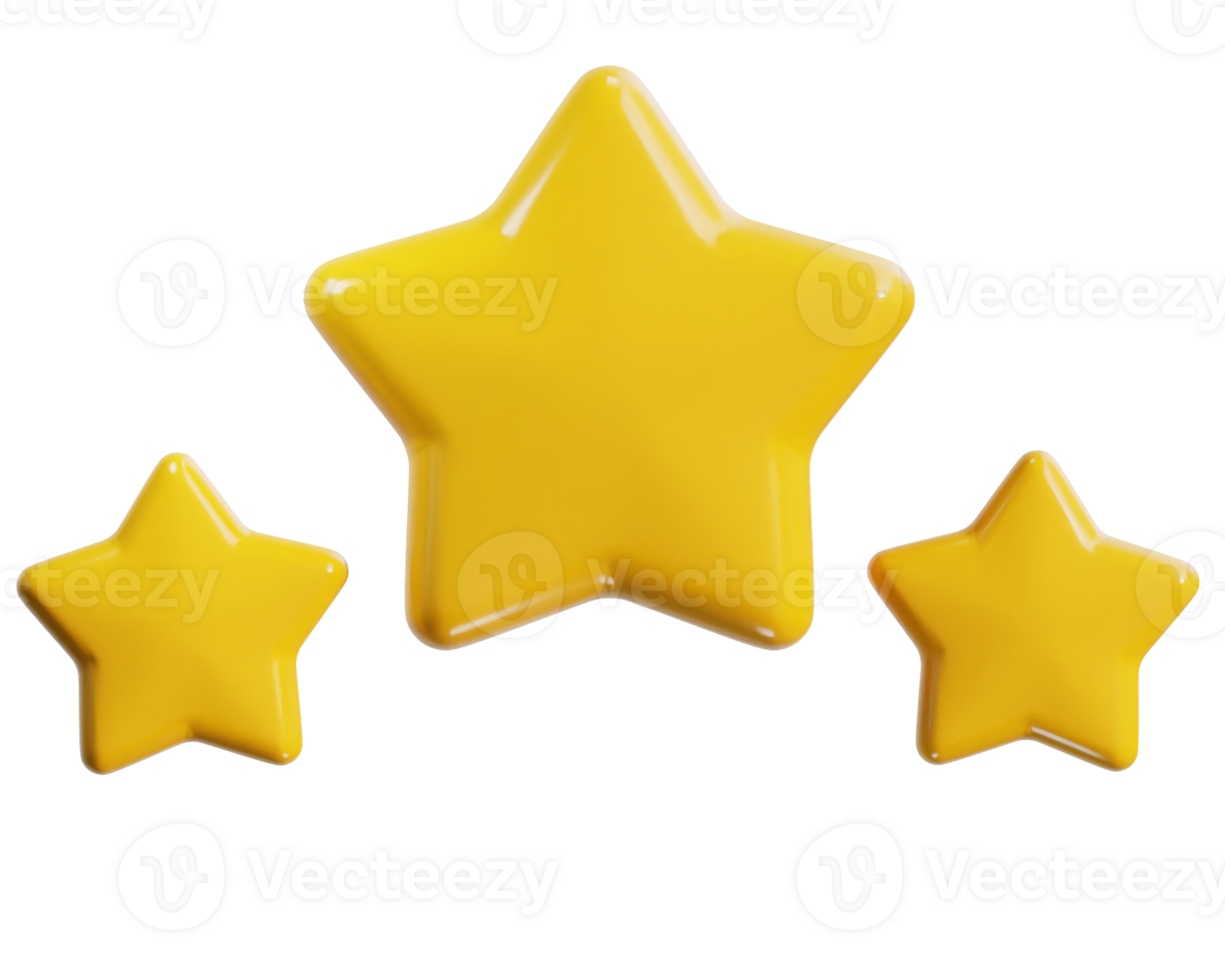 three star ratting icon 3d render illustration png