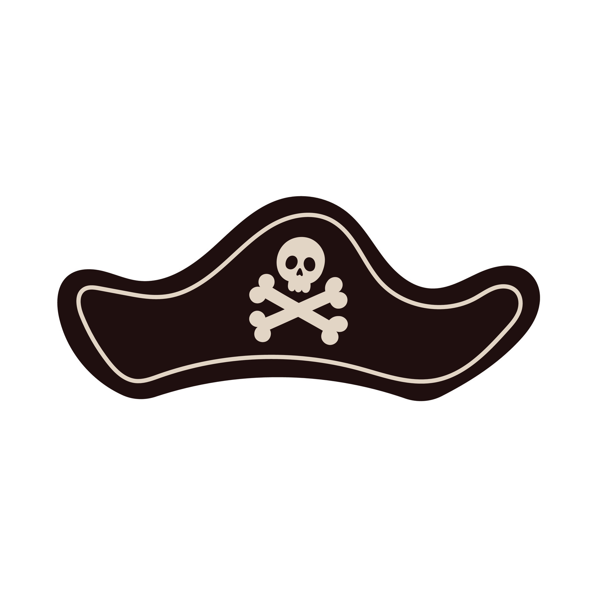 Black pirate hat with skull and crossbones. Hand drawn cartoon vector ...